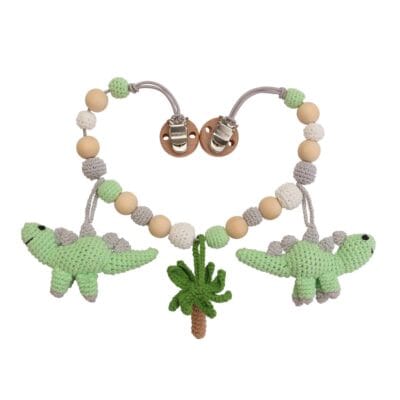 Gehäkelte Kinderwagenkette Dinosaurier DINO in Mint - Rückseite