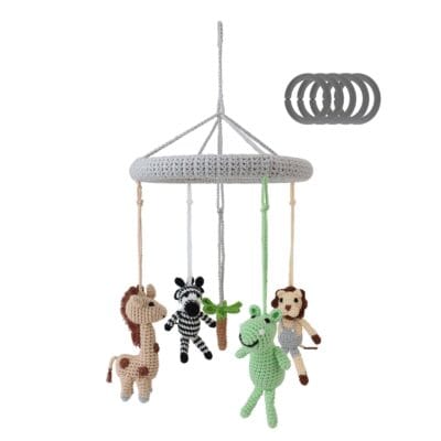 Baby Mobile SAFARI 2 - Nilpferd, Zebra, Giraffe, Löwe, Baum